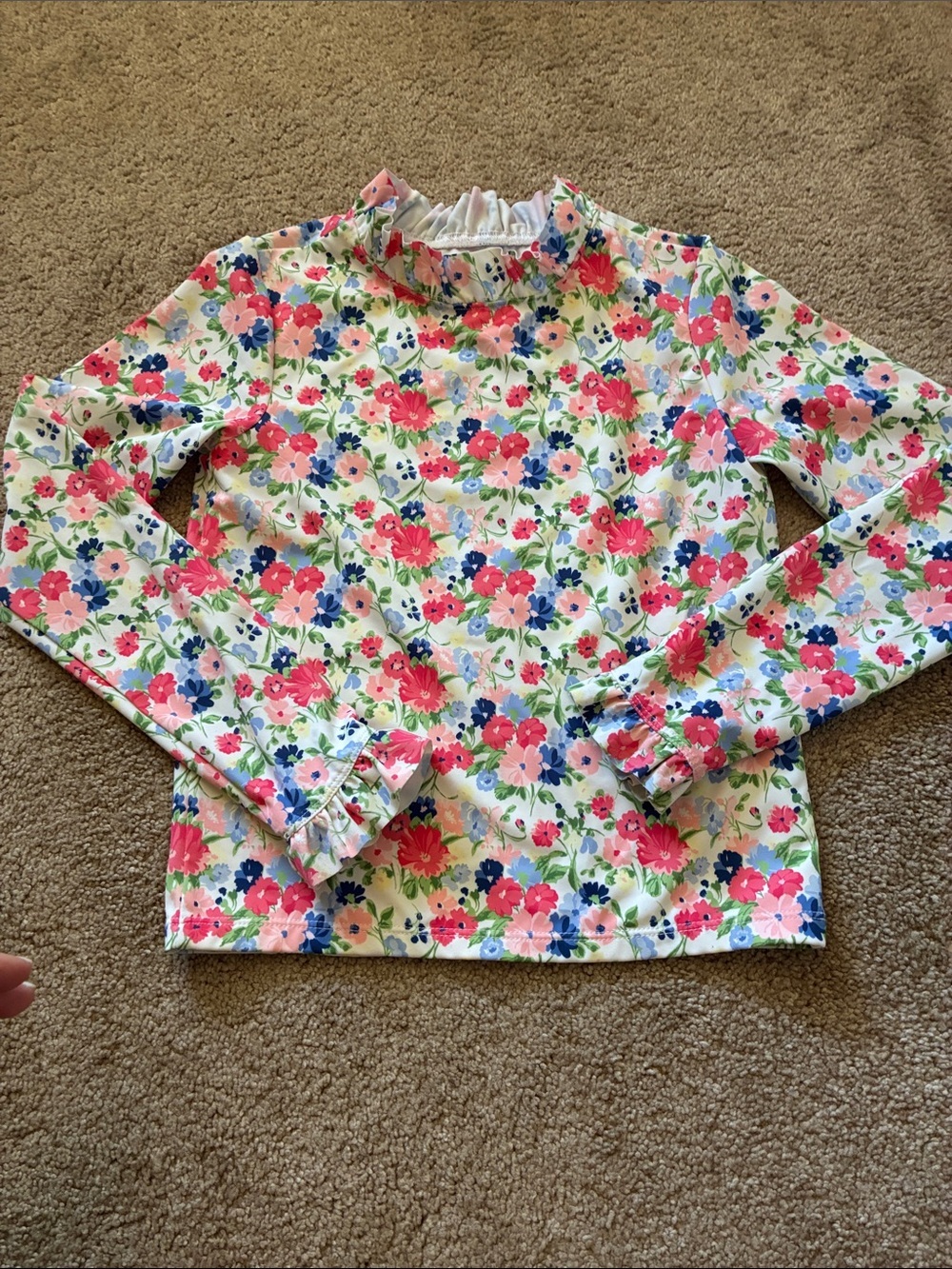 Janie and Jack Girls Long Sleeve Floral Ruffle Rash Guard Swim Top Size 10
